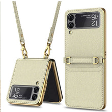 Load image into Gallery viewer, Textured Leather Strap Magnetic Fold Mirror Case For Samsung Galaxy Z Flip 3 5G
