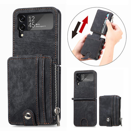 Wallet Case For Samsung Galaxy Z Flip4 Flip3 with Detachable Card Slot Kickstand Zipper - GiftJupiter