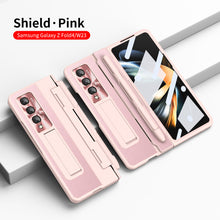 Load image into Gallery viewer, Hinge Folding Leather Magnetic Bracket Shell Electroplated Case For Samsung Galaxy Z Fold3 Fold4 5G With S Pen Slot &amp; Stylus
