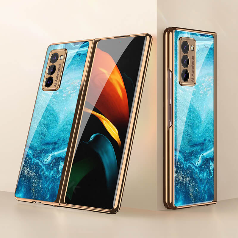 Luxury Plating Glass Case Anti-knock Protective Hard Edge Cover For Samsung Galaxy Z Fold 2 5G