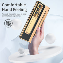 Load image into Gallery viewer, Hinge Folding Leather Magnetic Bracket Shell Electroplated Case For Samsung Galaxy Z Fold4 Fold3 5G With S Pen Slot &amp; Stylus
