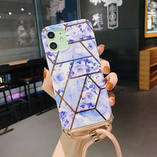 Load image into Gallery viewer, 2021 Luxury Electroplating Flower Pattern Lanyard Case For iPhone
