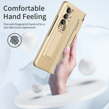 Load image into Gallery viewer, Hinge Folding Leather Magnetic Bracket Shell Electroplated Case For Samsung Galaxy Z Fold3 Fold4 5G With S Pen Slot &amp; Stylus
