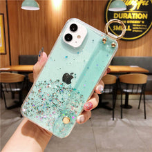 Load image into Gallery viewer, Bling Glitter Wrist Strap Phone Case For iPhone 12 11 Pro Max XR XS Max X 7 8 6S 6 Plus 12Mini 11Pro Soft Transparent Back Cover
