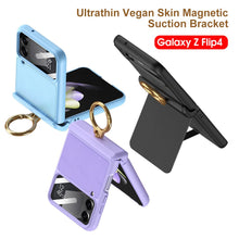 Load image into Gallery viewer, Magnetic Hinge Ring Bracket Leather Case For Samsung Galaxy Z Flip4 5G
