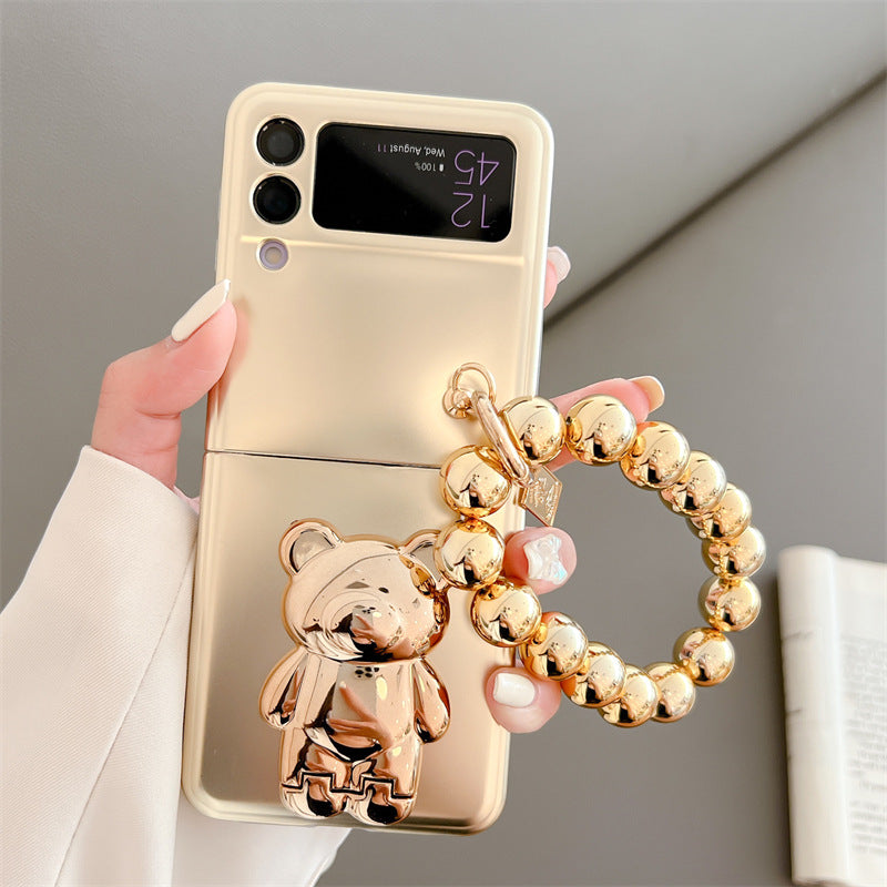 Solid Color Electroplated Bear Stand For Samsung Galaxy Z Flip3/4 Case - mycasety2023 Mycasety