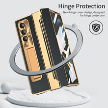 Load image into Gallery viewer, Hinge Folding Leather Magnetic Bracket Shell Electroplated Case For Samsung Galaxy Z Fold4 Fold3 5G With S Pen Slot &amp; Stylus
