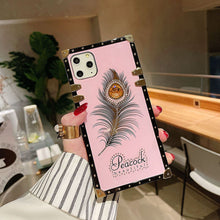 Load image into Gallery viewer, 2021 Luxury Diamond Gem Peacock Feather Square Case For iPhone
