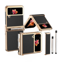 Load image into Gallery viewer, Luxury Leather Case For Samsung Galaxy Z Flip3(4) With Double Hinge + Retractable Stylus
