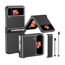 Load image into Gallery viewer, Luxury Leather Case For Samsung Galaxy Z Flip3(4) With Double Hinge + Retractable Stylus
