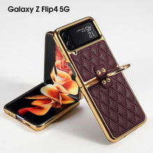 Load image into Gallery viewer, Luxury Leather Electroplating Diamond Protective Cover For Samsung Galaxy Z Flip 4 5G
