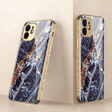 Load image into Gallery viewer, 2021 Luxury Marble Plating Anti-knock Baroque Carving Edge Protection Tempered Glass Case For iPhone
