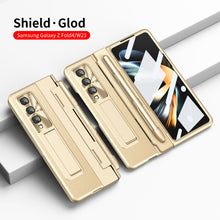 Load image into Gallery viewer, Hinge Folding Leather Magnetic Bracket Shell Electroplated Case For Samsung Galaxy Z Fold3 Fold4 5G With S Pen Slot &amp; Stylus
