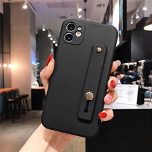 Load image into Gallery viewer, 2021 Wrist Strap Square Liquid Silicone Phone Case For iPhone 11Pro Max XR XS Max X 7 8 Plus Stand Holder Cover For iPhone 12 SE 2020
