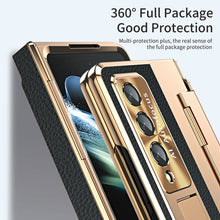 Load image into Gallery viewer, Hinge Folding Leather Magnetic Bracket Shell Electroplated Case For Samsung Galaxy Z Fold4 Fold3 5G With S Pen Slot &amp; Stylus
