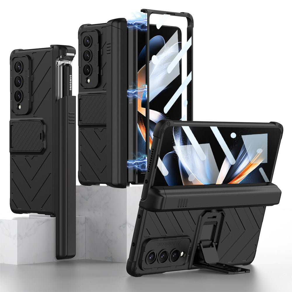 Magnetic Samsung Galaxy Z Fold4 Case Business Folding Armor Cover With Film & Slide Pen Slot and Kickstand