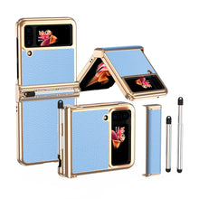 Load image into Gallery viewer, Luxury Leather Case For Samsung Galaxy Z Flip3(4) With Double Hinge + Retractable Stylus
