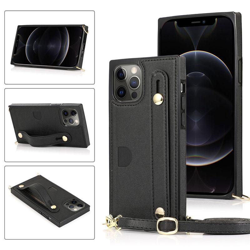 2021 Luxury Brand Leather Stand Holder Square Case For iPhone 12 Pro Max Mini 11 XS XR 6 7 8 Plus SE 2020 Cover