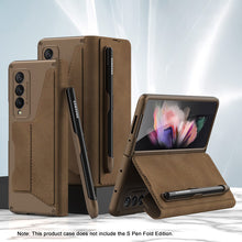 Load image into Gallery viewer, Leather Pen Holder Armor Back Case For Samsung Galaxy Z Fold 3 5G
