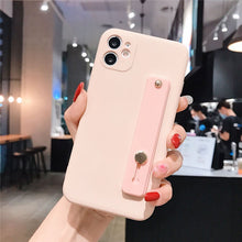Load image into Gallery viewer, 2021 Wrist Strap Square Liquid Silicone Phone Case For iPhone 11Pro Max XR XS Max X 7 8 Plus Stand Holder Cover For iPhone 12 SE 2020
