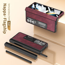 Load image into Gallery viewer, Luxury Nappa Leather Cover Magnetic Hinge Folding Shell Case For Samsung Galaxy Z Fold3 Fold4 5G With S-Pen Slot &amp; Stylus
