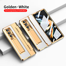 Load image into Gallery viewer, Hinge Folding Leather Magnetic Bracket Shell Electroplated Case For Samsung Galaxy Z Fold4 Fold3 5G Support Wireless Charging
