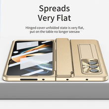 Load image into Gallery viewer, Hinge Folding Leather Magnetic Bracket Shell Electroplated Case For Samsung Galaxy Z Fold3 Fold4 5G With S Pen Slot &amp; Stylus
