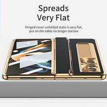 Load image into Gallery viewer, Hinge Folding Leather Magnetic Bracket Shell Electroplated Case For Samsung Galaxy Z Fold4 Fold3 5G With S Pen Slot &amp; Stylus
