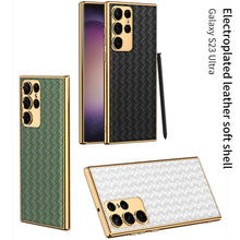 Load image into Gallery viewer, Weaved Pattern Electroplated PU Leather Mobile Phone Case For Samsung Galaxy S23 Ultra Plus
