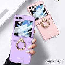 Load image into Gallery viewer, Electroplated hinge all-inclusive Case with Ring Front Screen Tempered Glass Protective Film For Samsung Galaxy Z Flip5 - mycasety2023 Mycasety
