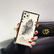 Load image into Gallery viewer, 2021 Luxury Diamond Gem Peacock Feather Square Case For iPhone
