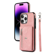 Load image into Gallery viewer, Luxurious Leather Card Holder Anti-fall Protective iPhone Case With Wrist Strap
