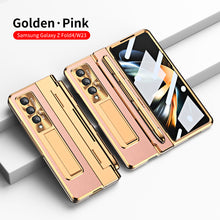 Load image into Gallery viewer, Hinge Folding Leather Magnetic Bracket Shell Electroplated Case For Samsung Galaxy Z Fold4 Fold3 5G With S Pen Slot &amp; Stylus
