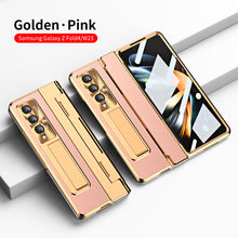 Load image into Gallery viewer, Hinge Folding Leather Magnetic Bracket Shell Electroplated Case For Samsung Galaxy Z Fold4 Fold3 5G Support Wireless Charging
