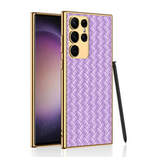 Load image into Gallery viewer, Weaved Pattern Electroplated PU Leather Mobile Phone Case For Samsung Galaxy S23 Ultra Plus
