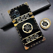 Load image into Gallery viewer, 2022 Luxury Brand Black Rose Flower Stripe Glitter Gold Square Case For Samsung Galaxy
