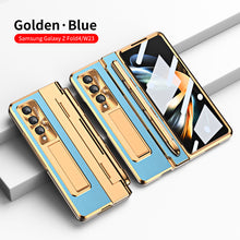 Load image into Gallery viewer, Hinge Folding Leather Magnetic Bracket Shell Electroplated Case For Samsung Galaxy Z Fold4 Fold3 5G With S Pen Slot &amp; Stylus
