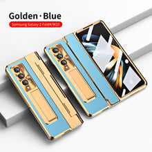 Load image into Gallery viewer, Hinge Folding Leather Magnetic Bracket Shell Electroplated Case For Samsung Galaxy Z Fold4 Fold3 5G Support Wireless Charging
