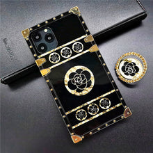 Load image into Gallery viewer, Luxury Brand Black Rose Flower Stripe Glitter Gold Square Case For Samsung Galaxy - {{ shop_name}} Varyfun
