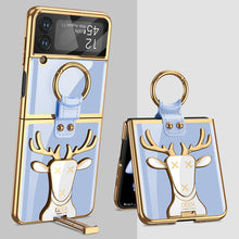 Load image into Gallery viewer, Luxury Deer Pattern Bracket Electroplating Tempered Glass Case For Samsung Galaxy Z Flip4 Flip3 5G With Ring Holder
