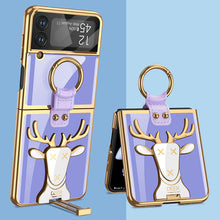 Load image into Gallery viewer, Luxury Deer Pattern Bracket Electroplating Tempered Glass Case For Samsung Galaxy Z Flip4 Flip3 5G With Ring Holder
