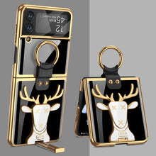 Load image into Gallery viewer, Luxury Deer Pattern Bracket Electroplating Tempered Glass Case For Samsung Galaxy Z Flip4 Flip3 5G With Ring Holder
