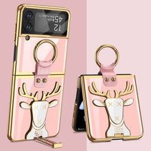 Load image into Gallery viewer, Luxury Deer Pattern Bracket Electroplating Tempered Glass Case For Samsung Galaxy Z Flip4 Flip3 5G With Ring Holder
