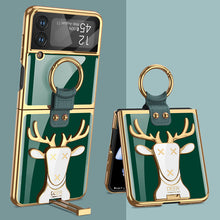 Load image into Gallery viewer, Luxury Deer Pattern Bracket Electroplating Tempered Glass Case For Samsung Galaxy Z Flip4 Flip3 5G With Ring Holder
