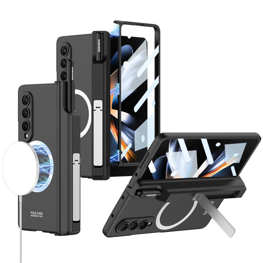 Magnetic Magsafe Wireless Charge Toughened Film Integrated Case With Bracket Pen Box For Samsung Galaxy Z Fold 4 5G