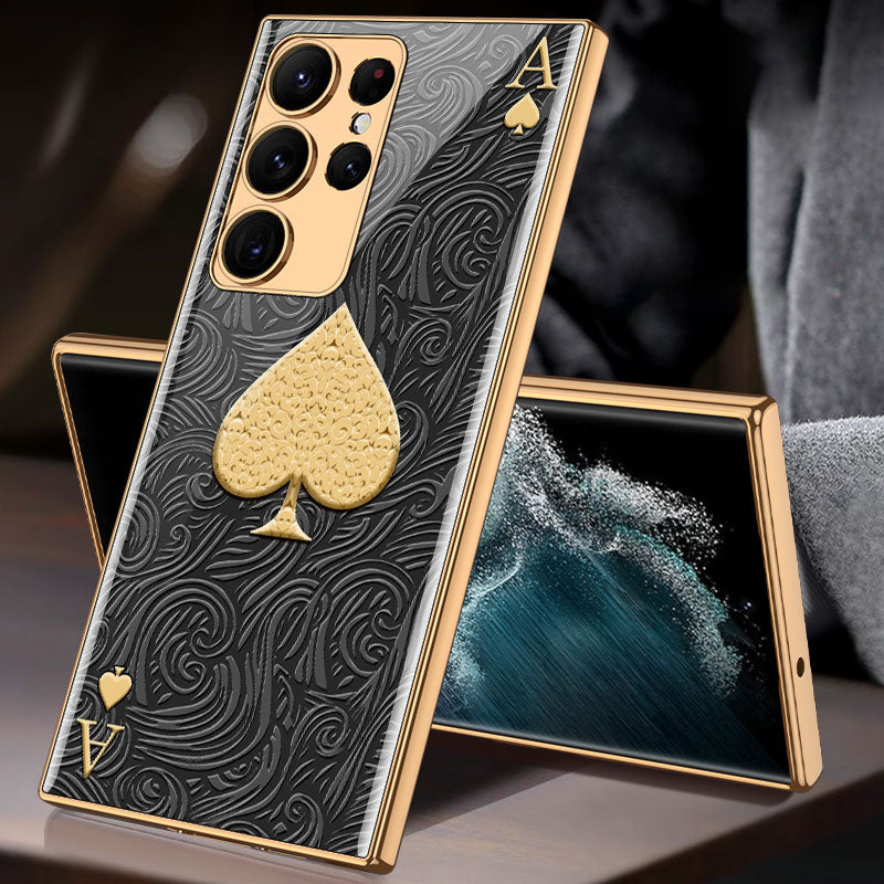 Poker Pattern Electroplated Glass Phone Case For iPhone