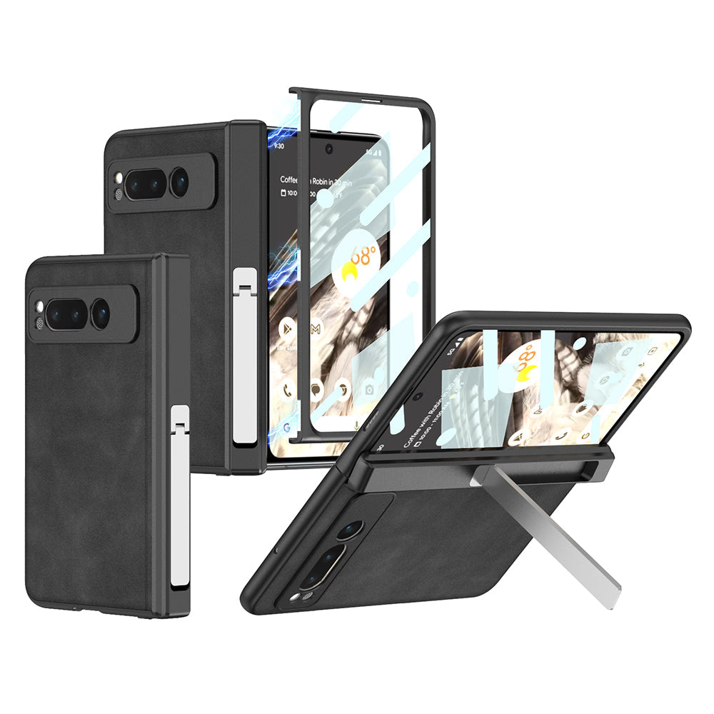Magnetic Folding Hinge All-inclusive Leather Case With Tempered Film For Google Pixel Fold With Damped folding Bracket