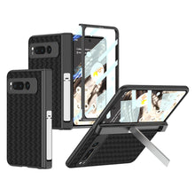 Load image into Gallery viewer, Magnetic All-inclusive Woven Pattern Case With Tempered Film For Google Pixel Fold With Damped Folding Bracket
