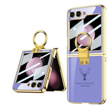 Load image into Gallery viewer, Electroplating Deer Pattern Ring Holder Drop-proof Phone Case With Back Screen Protector For Samsung Galaxy Z Flip5 - mycasety2023 Mycasety
