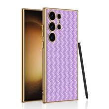 Load image into Gallery viewer, Woven Texture Electroplated Leather Phone Case For Samsung S24 S23 Ultra Plus
